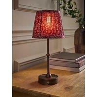 Valuelights Lowe Brushed Brass Rechargeable Table Lamp With Burgandy Floral Pleated Shade