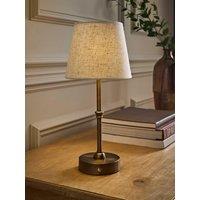 Valuelights Lowe Brushed Brass Rechargeable Table Lamp With Linen Taper Shade