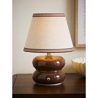 Valuelights Gia Brown Ceramic Stacked Rechargeable Table Lamp With Triple Trim Shade