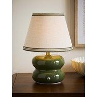 Valuelights Gia Olive Ceramic Stacked Rechargeable Table Lamp With Triple Trim Shade