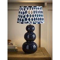 Valuelights Edie Navy Ceramic Bobble Table Lamp With Ikat Pleated Shade With Bulb