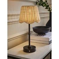 Valuelights Lowe Matte Black Rechargeable Table Lamp With Rattan Taper Shade