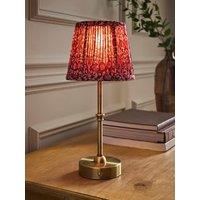 Valuelights Lowe Brushed Gold Rechargeable Table Light Base With Burgandy Floral Pleated Shade