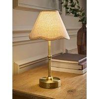 Valuelights Lowe Brushed Gold Rechargeable Table Light Base With Florie Natural Shade