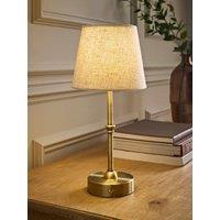 Valuelights Lowe Brushed Gold Rechargeable Table Light Base With Linen Taper Sahde