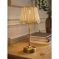 Valuelights Lowe Brushed Gold Rechargeable Table Light Base With Rattan Taper Shade