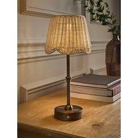 Valuelights Lowe Brushed Brass Rechargeable Table Lamp With Rattan Taper Shade