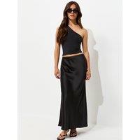 New Look Womens Petite Bias Cut Satin Midi Skirt - Black