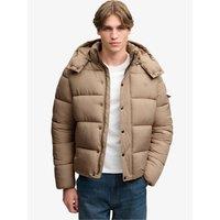 Superdry Mens Premium Ripstop Water-Resistant Hooded Puffer Jacket - Beige