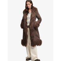 Superdry Womens Afghan Longline Faux-Fur Trim Padded Coat - Brown