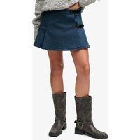 Superdry Womens Athletic Essentials Denim Pleated Mini Skirt - Navy