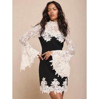 Mint Velvet Womens Lace Yoke Fluted Sleeve Mini Dress - Black