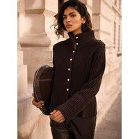 Mint Velvet Womens Ribbed High Neck Button Front Jacket - Brown