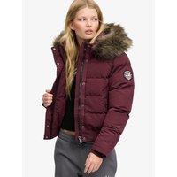 Superdry Womens Everest Hooded Faux-Fur Trim Bomber Jacket - Purple