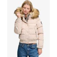 Superdry Womens Everest Quilted Faux-Fur Hood Bomber Jacket - Beige