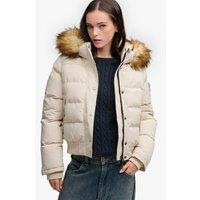 Superdry Womens Everest Slim Fit Padded Hooded Bomber Jacket - Cream