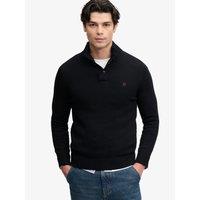 Superdry Mens Henley Button Neck Henley Cotton Jumper - Black