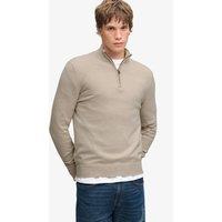 Superdry Mens Essential Slim Fit Wool Blend Half Zip Jumper - Natural