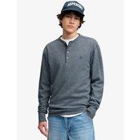 Superdry Mini Slub Waffle Long Sleeve Grandad Collar T-Shirt - Blue