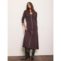 Mint Velvet Womens Zip Front Ribbed Knit Midi Dress - Brown