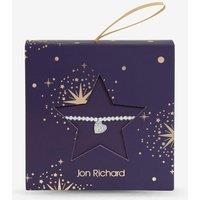 Jon Richard Navy Xmas Hanging Gift - Silver Pave Heart Stretch Bracelet