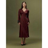Ghost Womens Flori Satin Lace Trim Midi Dress - Burgundy