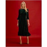 Finery Womens Scarlett Velvet Zebra Empire Waist Midi Dress - Green