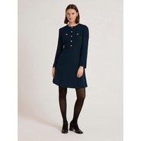 Finery Womens Evie Stretch Crepe Gold Button Mini Dress - Navy