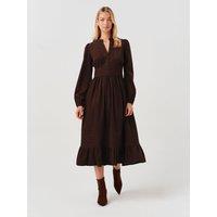 Ghost Womens Michelle Button-Through Tiered Dress - Brown