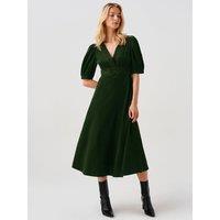Ghost Womens Bella V-Neck Lace Trim Puff Sleeve Dress - Bottle Green