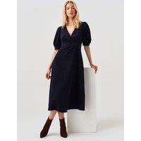 Ghost Womens Bella Wrap V-Neck Puff Sleeve Dress - Navy