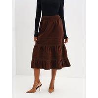Finery Womens Marcela Cotton Cord Tiered Skirt - Brown