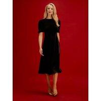 Finery Womens Mela Stretch Velvet Puff Sleeve Dress - Black