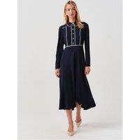 Ghost Womens Alberta Contrast Piping Button-Through Midi Dress - Blue