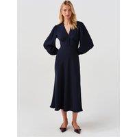 Ghost Womens Deanna V-Neck Blouson Sleeve Midi Dress - Blue