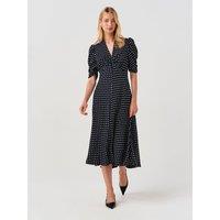 Ghost Womens Mia Bias-Cut V-Neck Puff Sleeve Dress - Blue