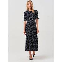 Ghost Womens Wilma Spot Puff Sleeve Midi Dress - Navy