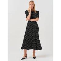 Ghost Womens Wilma Polka Dot Puff Sleeve Midi Dress - Black