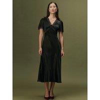 Ghost Womens Olive Lace Trim Satin-Look Midi Dress - Black
