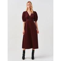 Ghost Womens Bella V-Neck Lace Trim Midi Dress - Burgundy