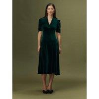 Ghost Womens Ella V-Neck Puff Sleeve Midi Dress - Green