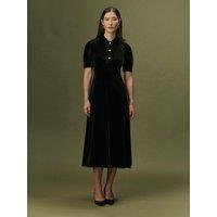 Ghost Womens Wilma Pearl Button Puff Sleeve Midi Dress - Black