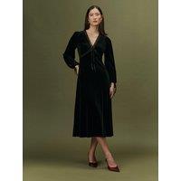 Ghost Womens Kathleen Lace Trim V-Neck Velvet Jersey Dress - Black