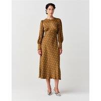 Ghost Womens Fiona Spot Print Long Sleeve Midi Dress - Brown