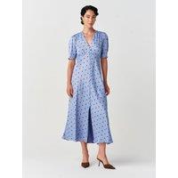 Ghost Womens Madison Spot Print V-Neck Midi Dress - Blue