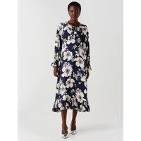 Ghost Womens Georgie Botanical Print Keyhole Bow Midi Dress - Blue