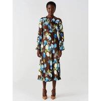 Ghost Womens Charlotte Tie Neck Floral Midi Dress - Brown