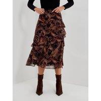 Finery Womens Kat Paisley Tiered Chiffon Midi Skirt - Black