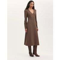 Finery Womens Seraphina V-Neck Stretch Ponte Midi Dress - Brown