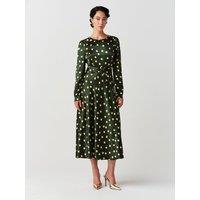 Ghost Womens Sophia Satin Spot Buckle Belt Midi Dress - Green